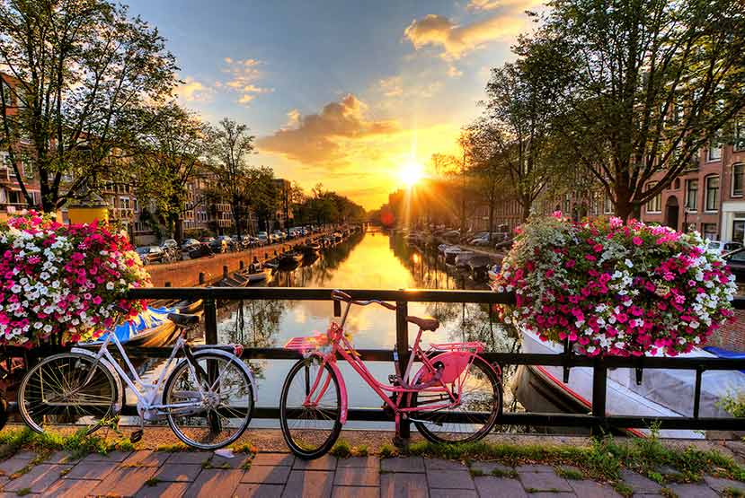 sun rising on a spring day in Amsterdam
