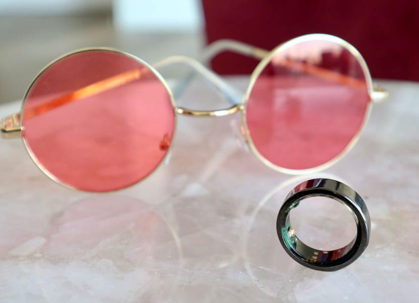 oura ring with pink glasses