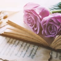 beautiful antique book with pink roses