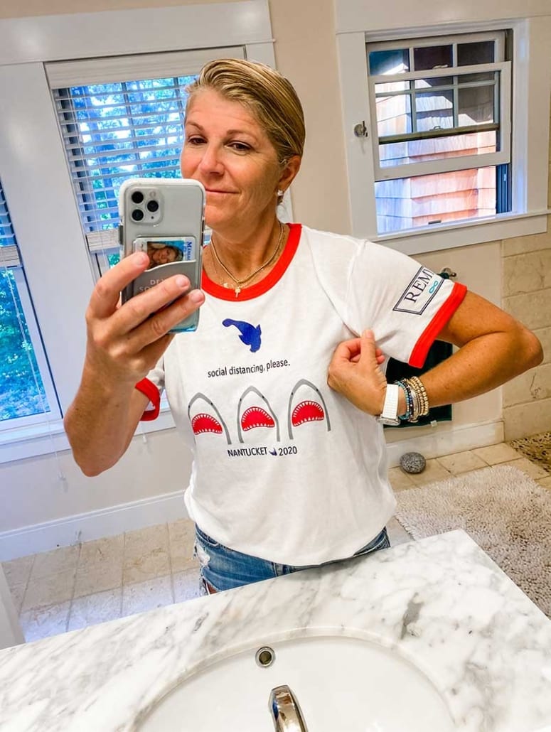 Remy Stressenger wearing her nantucket Covid relief t-shirt