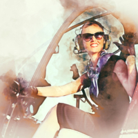 Confident woman flying plane
