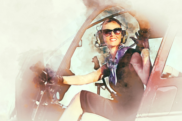 Confident woman flying plane