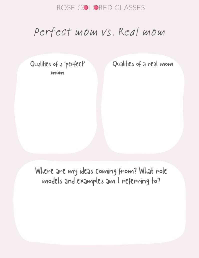 Worksheets for perfect mom versus real mom; overcoming perfectionism as a mom